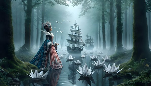 Ler, Barco, Floresta, Neblina, Navios