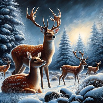 Cervo, Natureza, Floresta, Inverno, Neve
