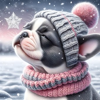 Filhote, Inverno, Touca, Neve, Cinza