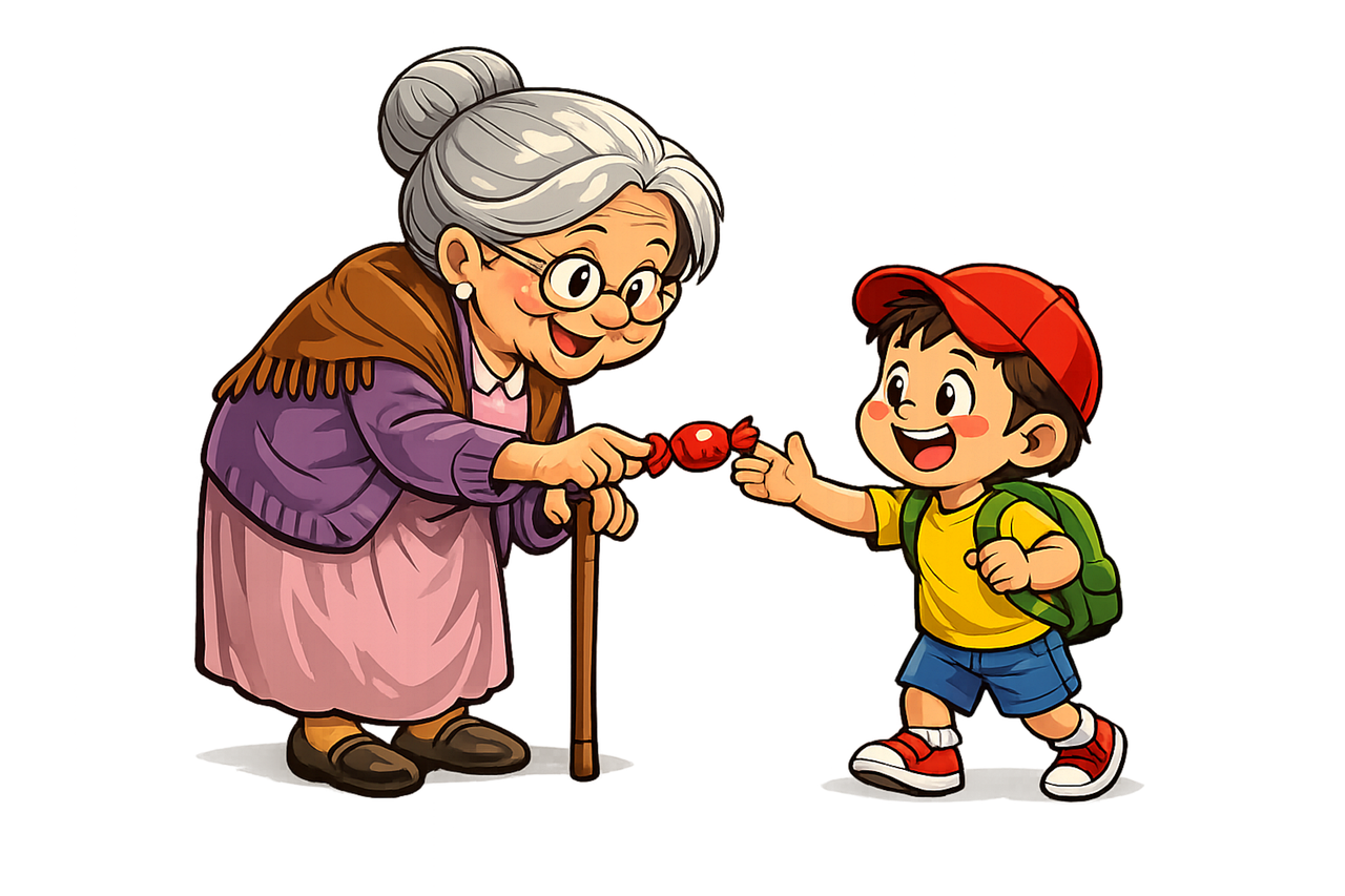 Free grandmother candy boy illustration