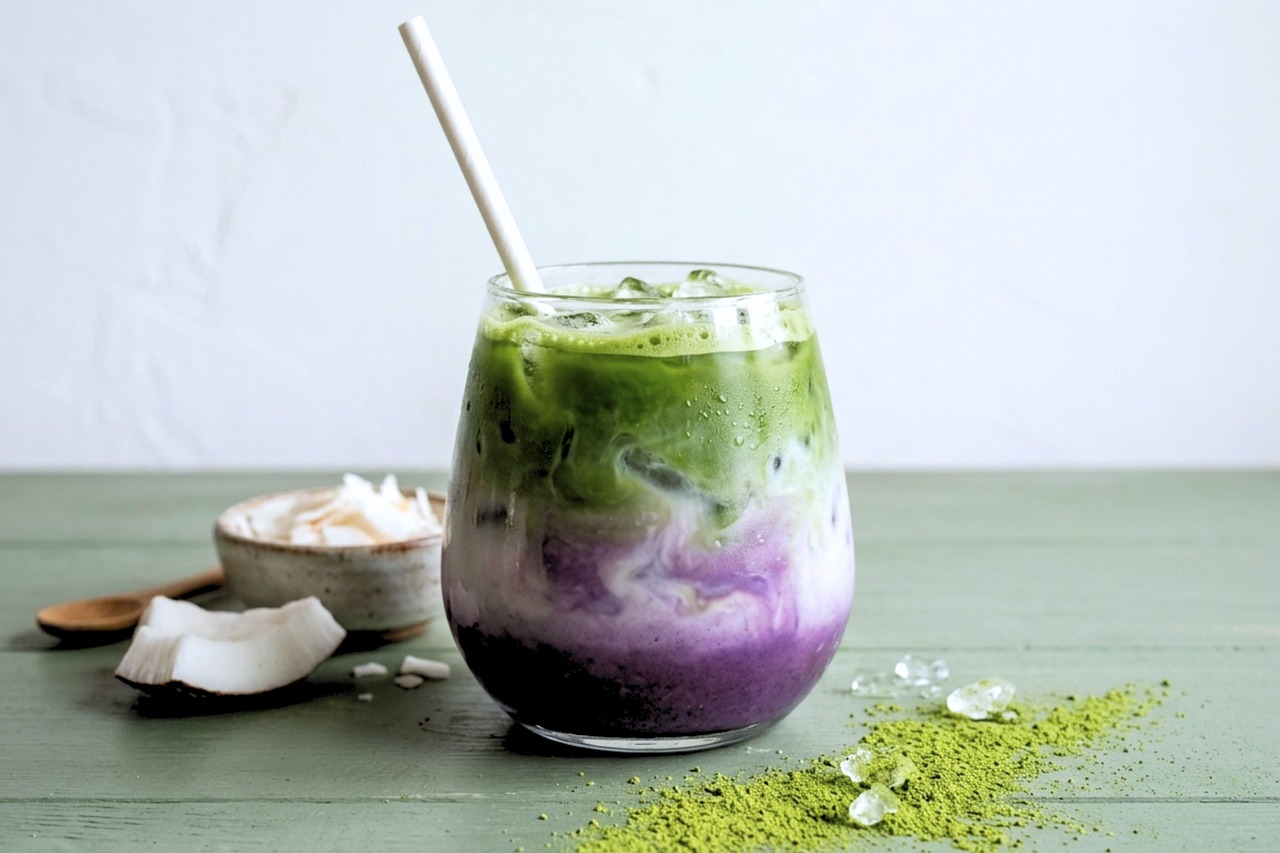 Ube, Matcha, Latte, Eiskaffee, Kokosnuss
