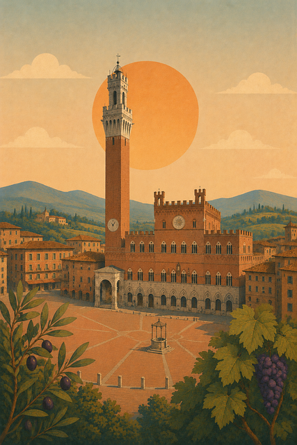 Free siena piazza del campo torre del mangia vector