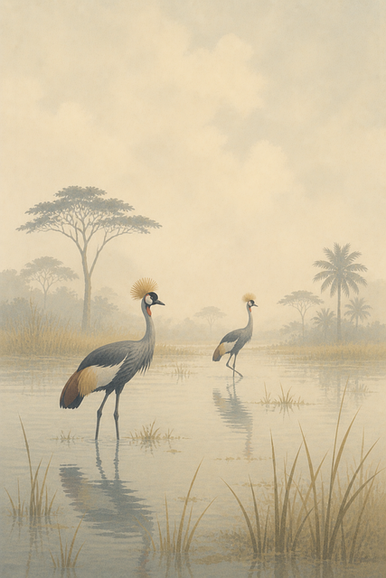 Free grey crowned crane african nature calm water vector