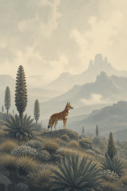 Free ethiopian wolf alpine wilderness misty mountains vector