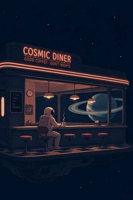 Free ai generated cosmic diner astronaut cafe vector