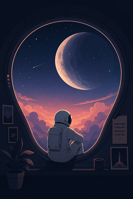 Free astronaut window cosmic sunset illustration