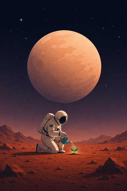 Free ai generated astronaut watering plant vector