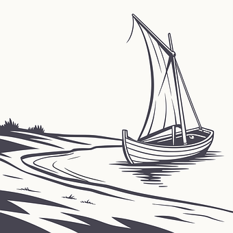 Seilbåt, Strand, Illustrasjon
