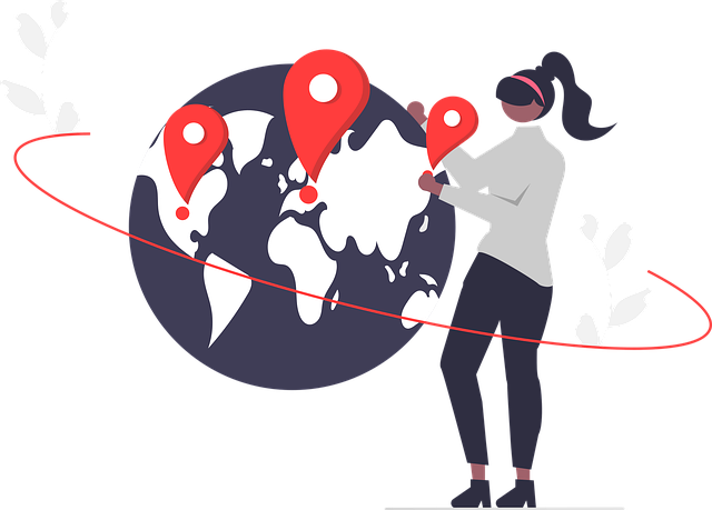 Free globe location pin woman vector