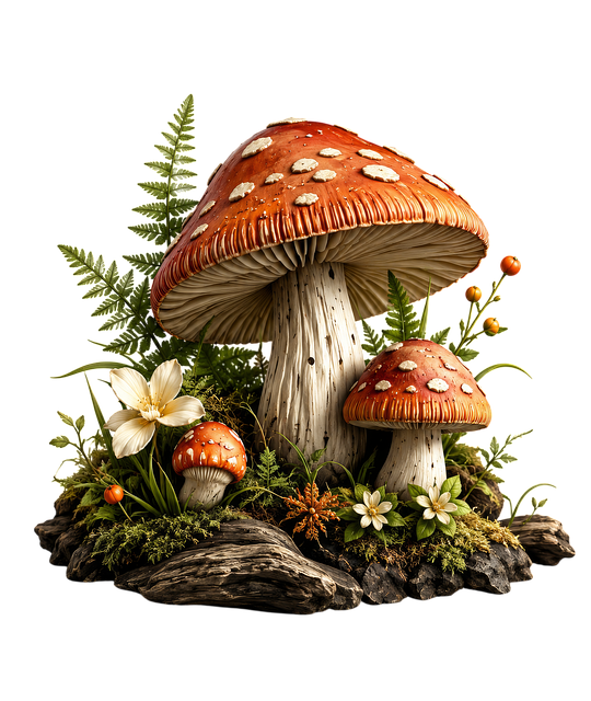 Free fantasy red mushroom amanita illustration