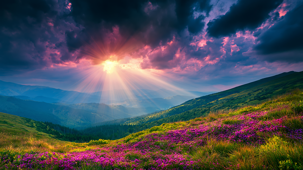 Montanhas, Pôr Do Sol, Pradaria