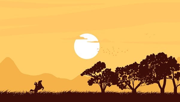 Natur, Sonnenuntergang, Hut, Pferd