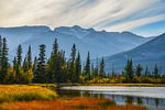 Random: jasper, jasper national park, canadian national parks, alberta, canadian rockies, nature, autumn, mountains, water, trees, forest, autumn landscape, lake, elements, peaceful nature, hiking, national scenery, blue sky, cloudy, tourist destination