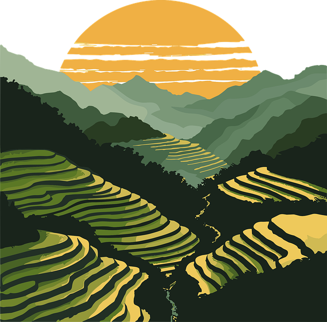 Free philippines rice terraces landscape illustration vector