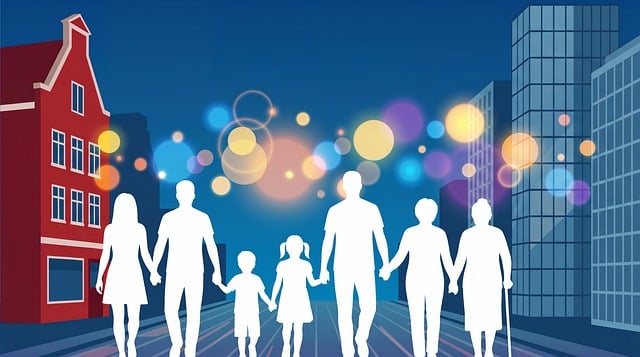 Free cityscape silhouettes family illustration