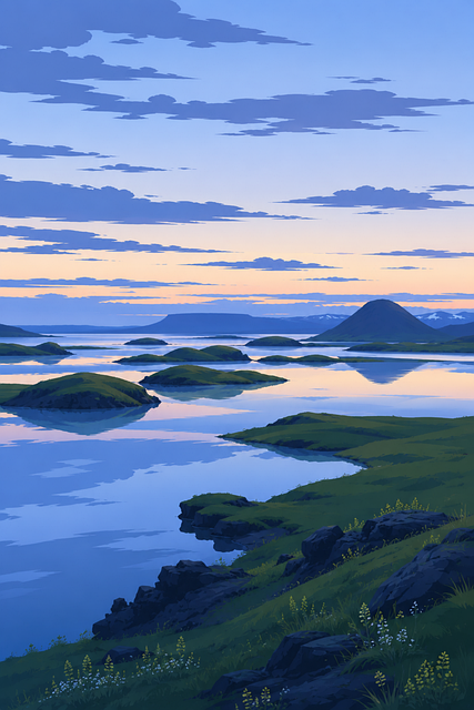 Free iceland midnight sun lake mývatn vector