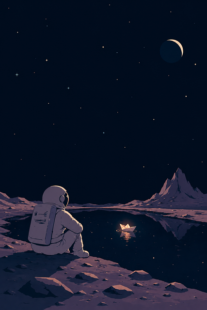 Astronaut, Papierboot, Mond
