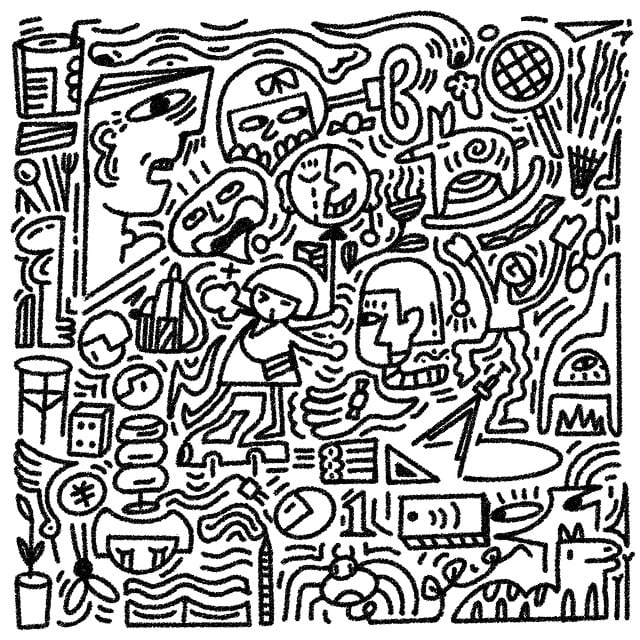 Free abstract art black and white illustration