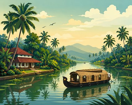 Kerala, Remansos, Canoa, Casa Fluvial