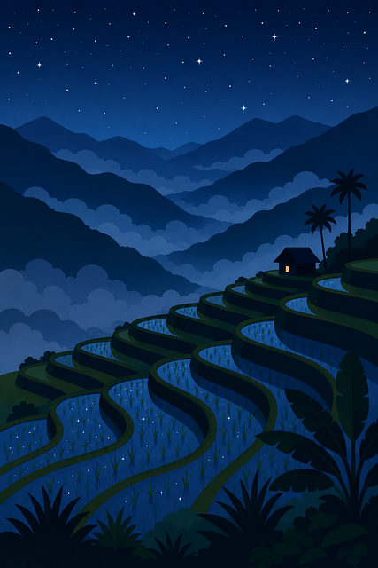 Free banaue rice terraces starry sky vector