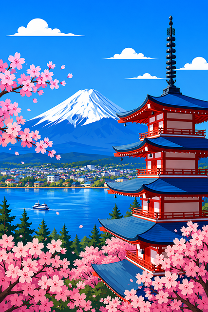 Free ai generated japan mount fuji vector
