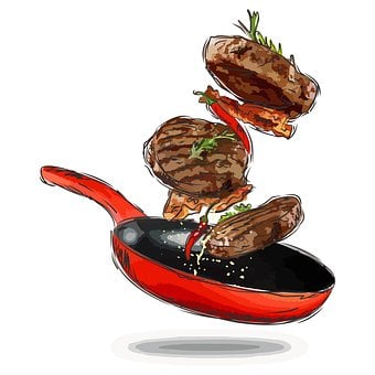 Burger, Pfanne, Karikatur, Rote Pfanne