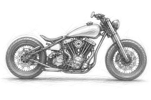 Motorrad, Bike, Skizze, Klassisch