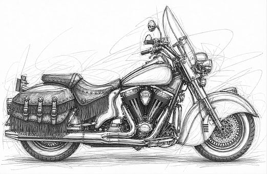 Motorrad, Zeichnung, Klassisch, Vintage