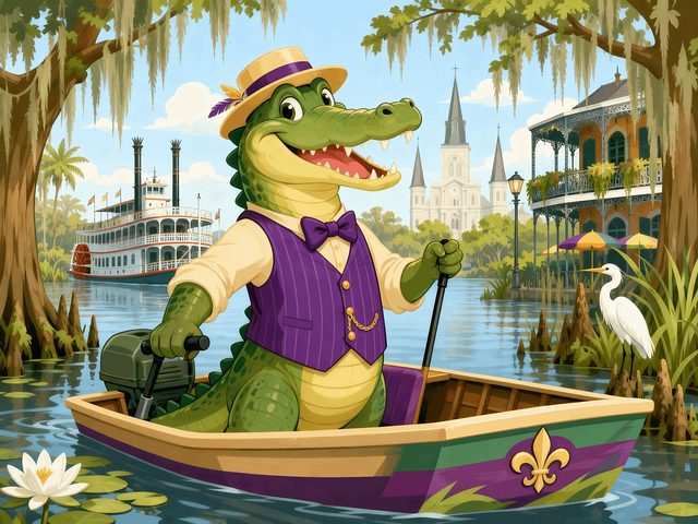 Free crocodile louisiana bayou paddle steamer illustration