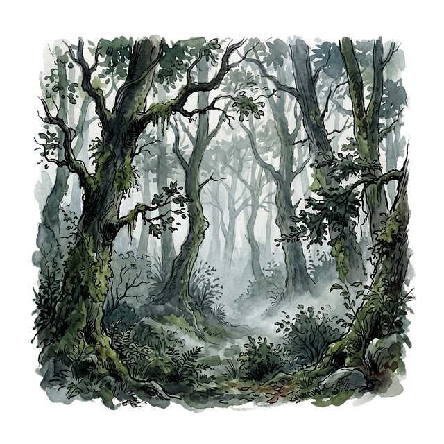 Free forest mist trees illustration