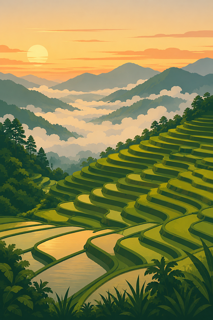 Free maligcong rice terraces bontoc vector