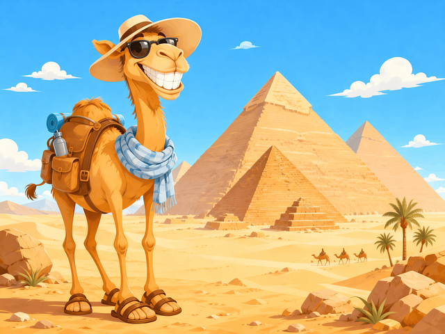 Free funny camel giza pyramids egypt travel illustration