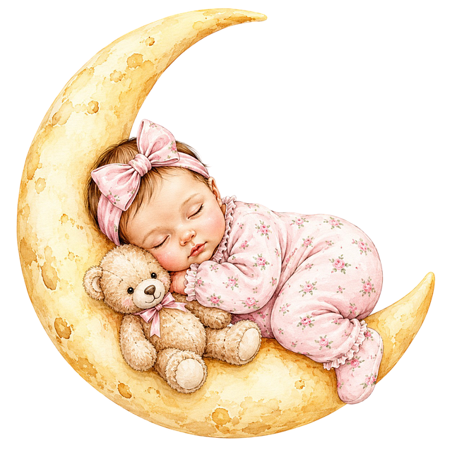 Free newborn girl teddy bear illustration