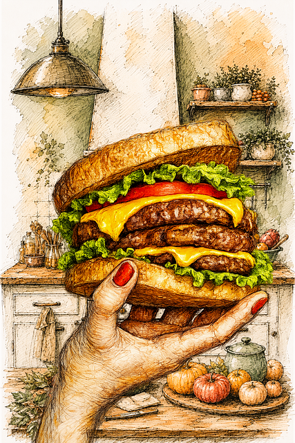 Burger, Käse, Illustration, Zeichnen