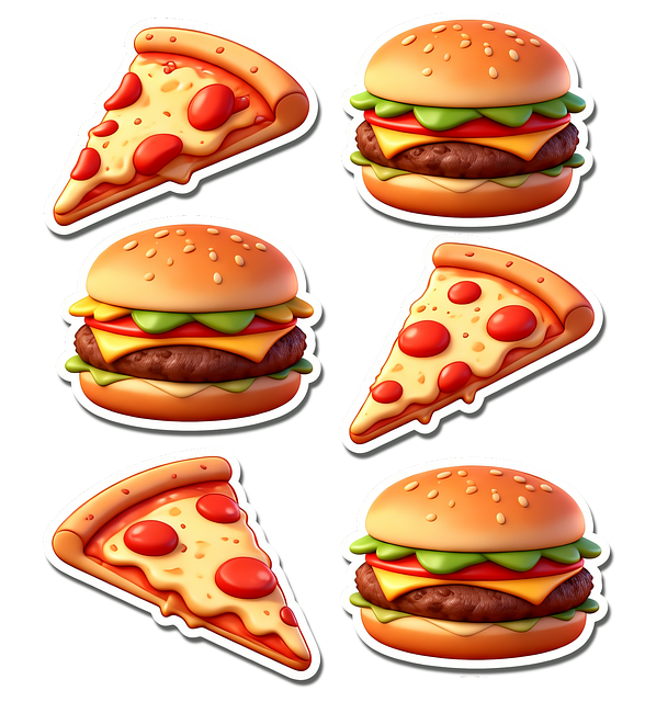 Aufkleber, Schnellimbiss, Burger, Pizza