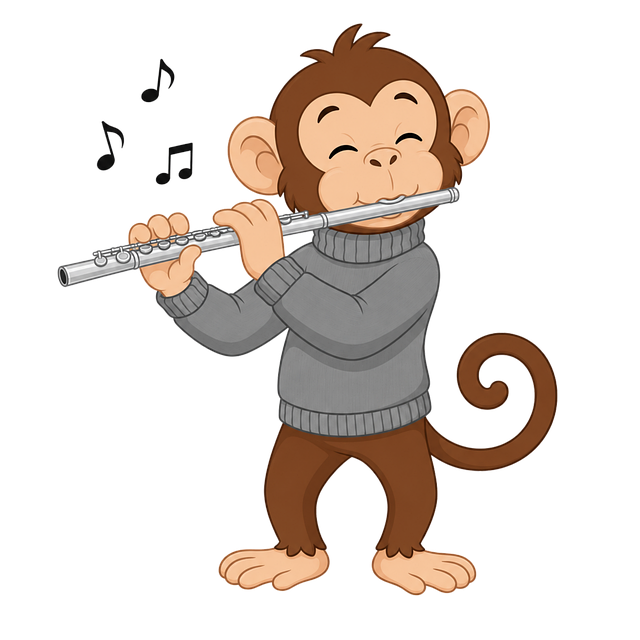 Free monkey flute cartoon vector