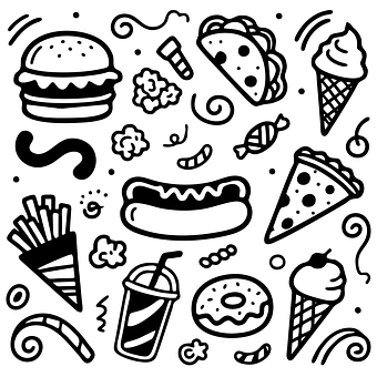 Burger, Hotdog, Taco, Pizza
