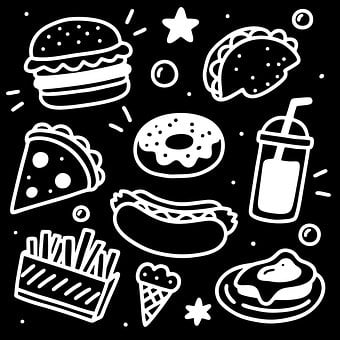 Burger, Hamburger, Hotdog, Pizza, Taco
