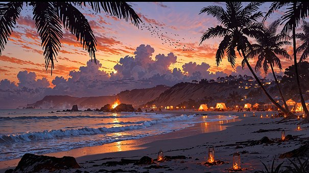 Strand, Sonnenuntergang, Palmenbaum