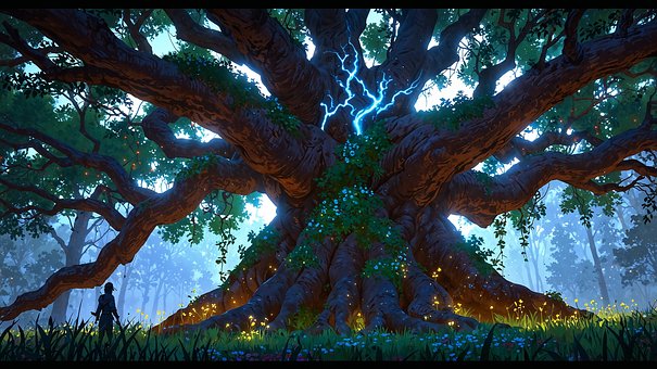 Baum, Natur, Magie, Glühwürmchen, Nacht