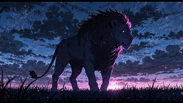 Löwe, Silhouette, Himmel, Dämmerung