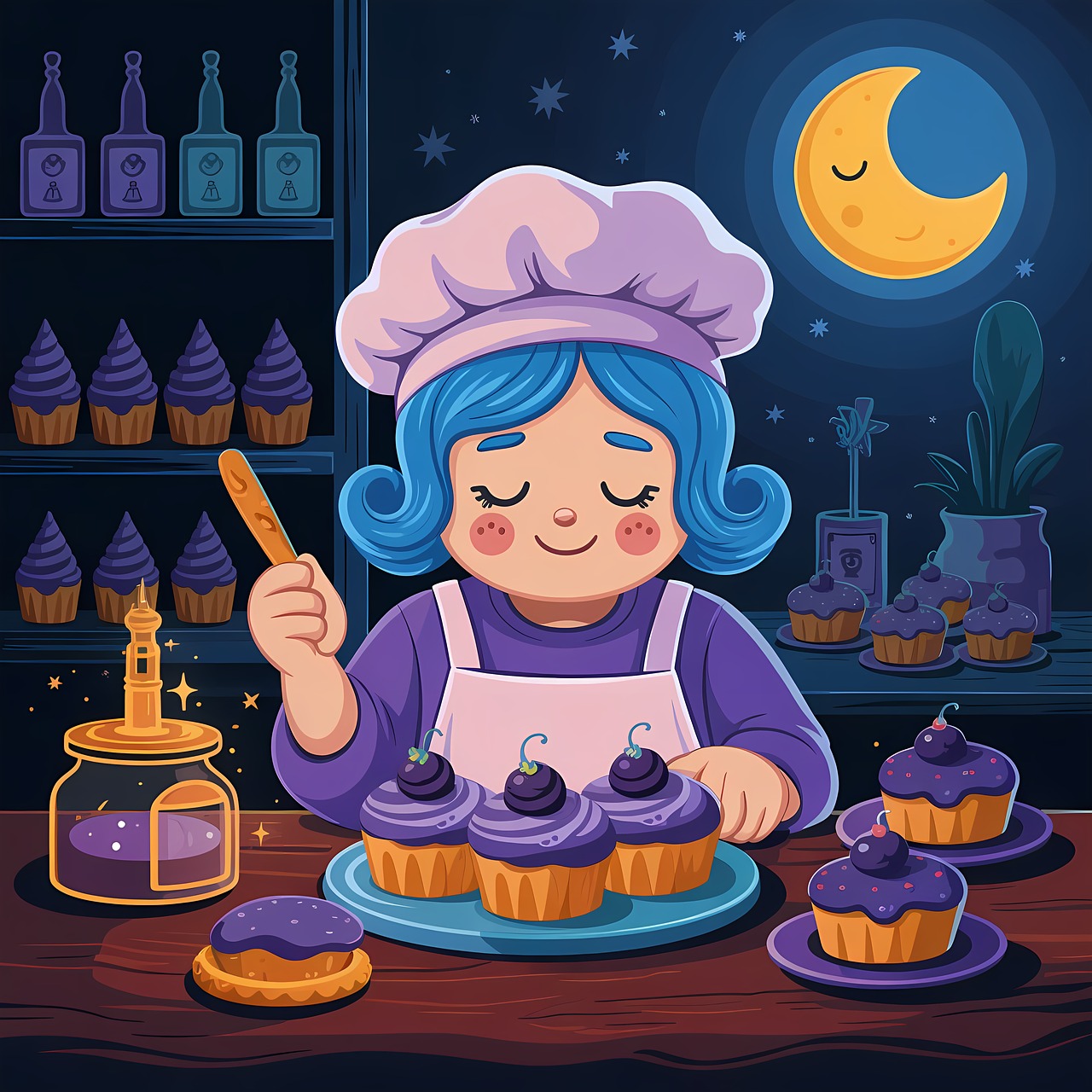 Download Night Baking, Baker, Purple Cupcakes. Royalty-Free Stock ...