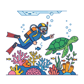 Free Diver Sea Turtle vector and picture