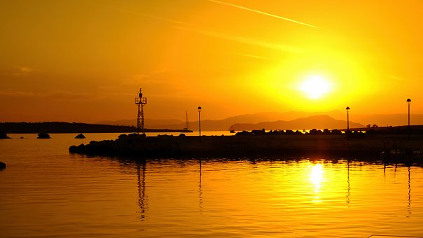 Solnedgang, Hav, Refleksion, Natur