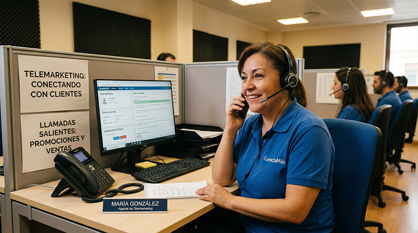 Callcenter, Frau, Lächeln, Headset