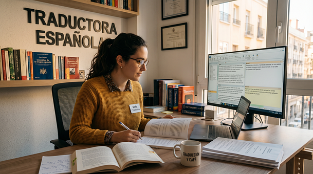 Frau, Übersetzerin, Büro, Computer