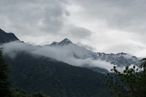 Fjell, Tåke, Trær, Skog, Himmel, Skyer
