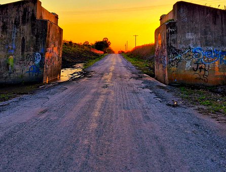 Graffiti, Beton, Solnedgang, Skumring