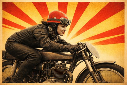 Vintage, Motorcykel, Café-Racer, Ridning