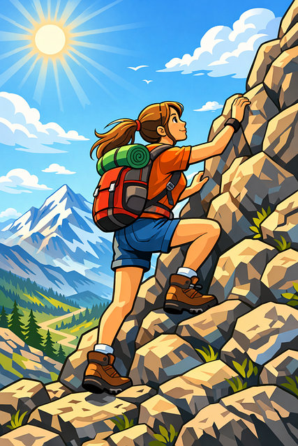 Free hiking mountain woman illustration